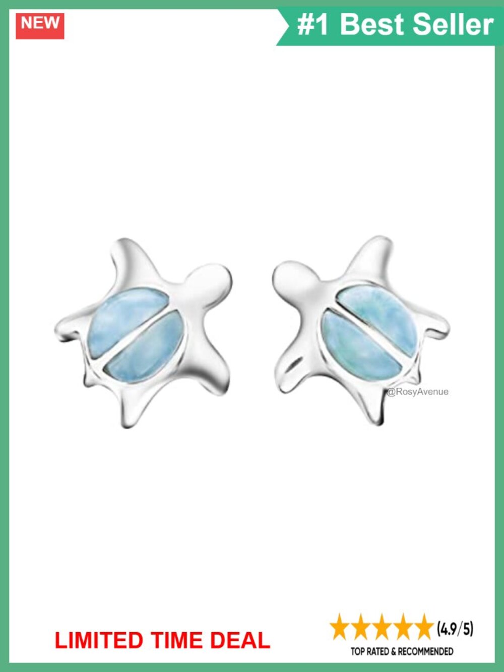 Sterling Silver Larimar Petite Turtle Stud Earrings Push Back
